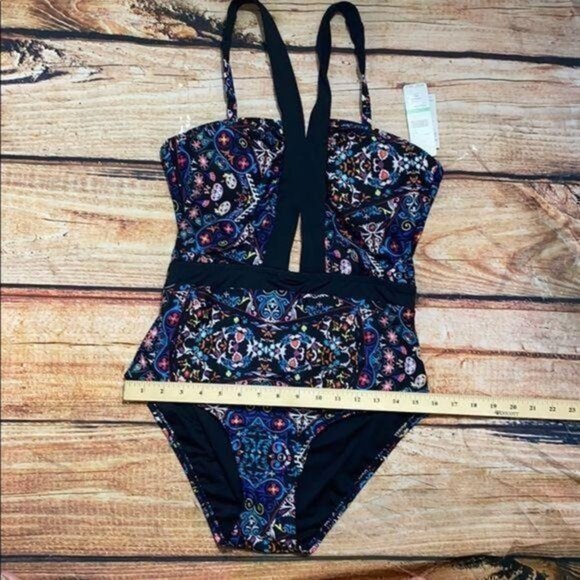 Laundry by Shelli Segul Floral Cutout One-Piece Swimsuit LG - Picture 3 of 6